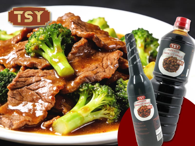 Gebratenes Rindfleisch mit dunkler Sojasauce und Brokkoli